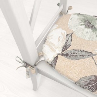 Oblý podsedák Porto PRT-012 Zeleno-biele kvety na béžovom - 39x37x3 cm - detail 1 - Biante.sk