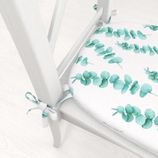 Teflonový oblý podsedák TF-089 Tyrkysové listy eukalyptu na bílém - 39x37x3 cm - detail 1 - Biante.cz