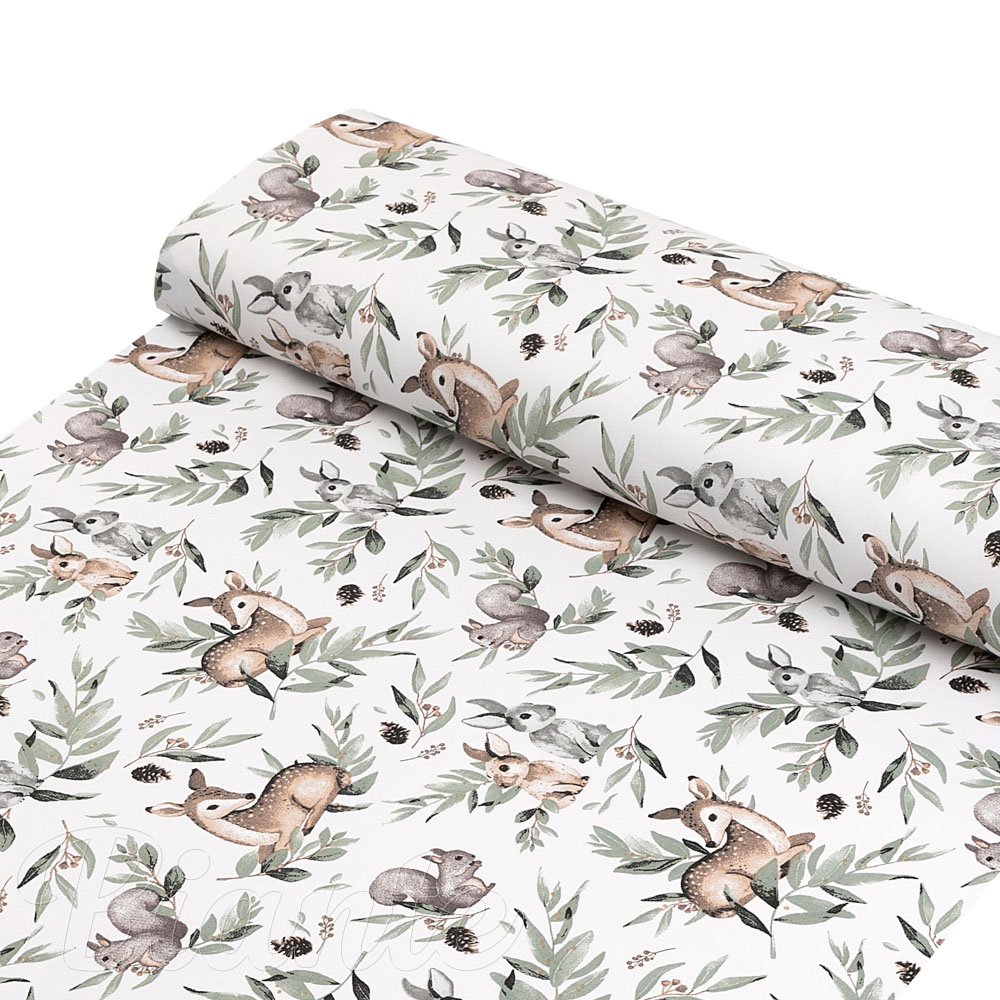 Dětská bavlněná látka/plátno Sandra SA-455 Koloušci zajíčci a veverky na bílém - šířka 160 cm - detail 1 - Biante.cz