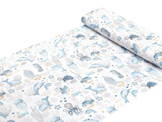 Dětská bavlněná látka/plátno Sandra SA-442 Mořský svět modrý na bílém - šířka 160 cm - detail 1 - Biante.cz