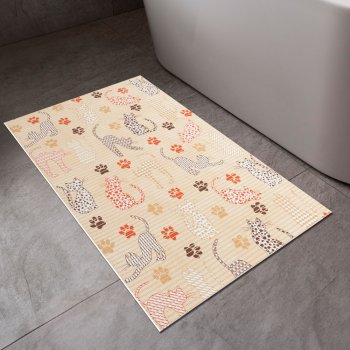 Kúpeľňová penová rohož / predložka PRO-105 Mačky a labky na béžovom - metráž šírka 65 cm - detail 1 - Biante.sk