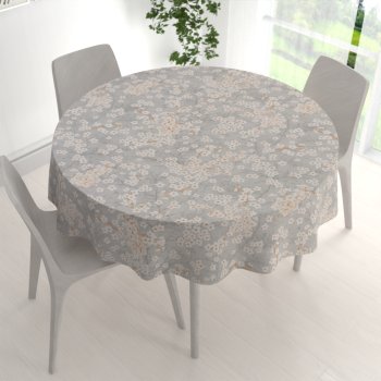 Bavlněný kulatý ubrus Sandra SA-634 Bílé třešňové květy na šedém - detail 1 - Biante.cz