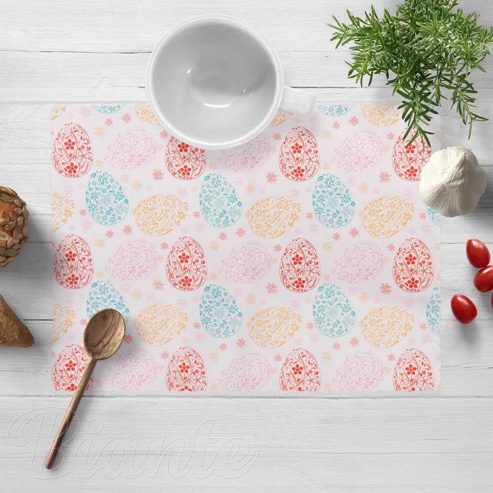 Velikonoční teflonové prostírání na stůl TF-106 Barevné kraslice na bílém - Biante.cz