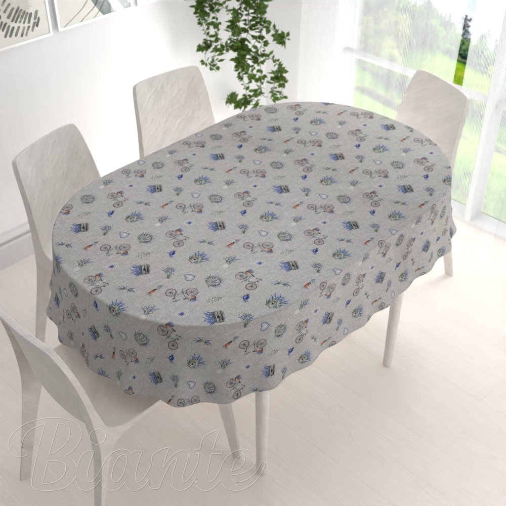 Dekorační oválný ubrus PML-097 Levandule a kola na šedém režném - detail 1 - Biante.cz