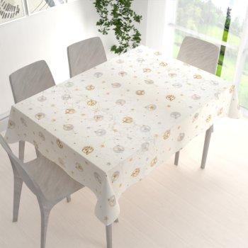 Luxusný dekoračný vianočný obdĺžnikový obrus Parma PM-138 Strieborno-zlaté vianočné banky na strieborno-krémovom - detail 1 - Biante.sk