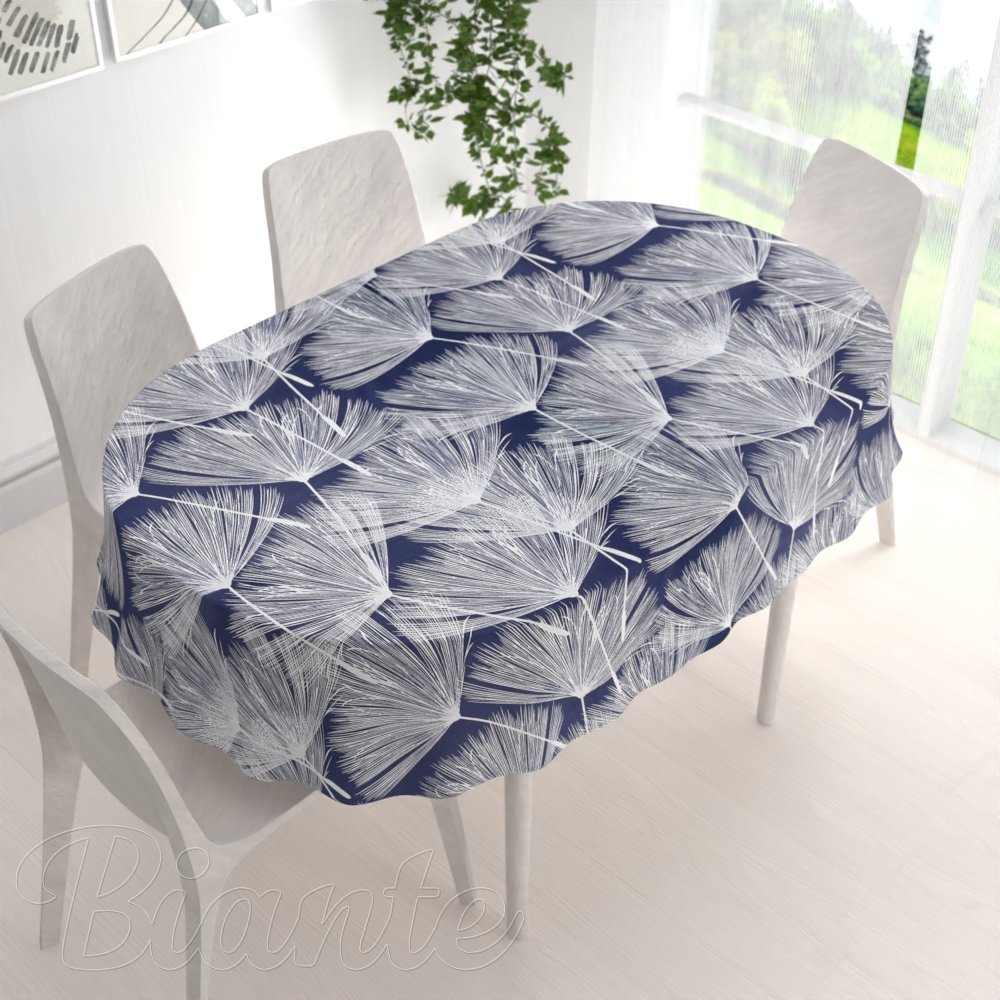 Bavlněný oválný ubrus Sandra SA-414 Bílé abstraktní chmýří na modrém - detail 1 - Biante.cz