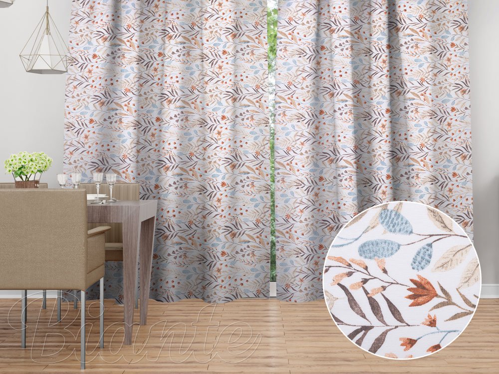 Dekorační závěs Leona LN-163 Podzimní větvičky na bílém - Biante.cz