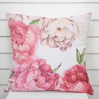 Bavlněný povlak na polštář Sandra SA-746 Velké růžovo-béžové pivoňky na bílém - Biante.cz