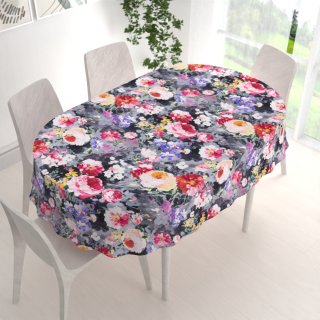 Dekorační oválný ubrus PM-020 Malované květy na šedém - detail 1 - Biante.cz