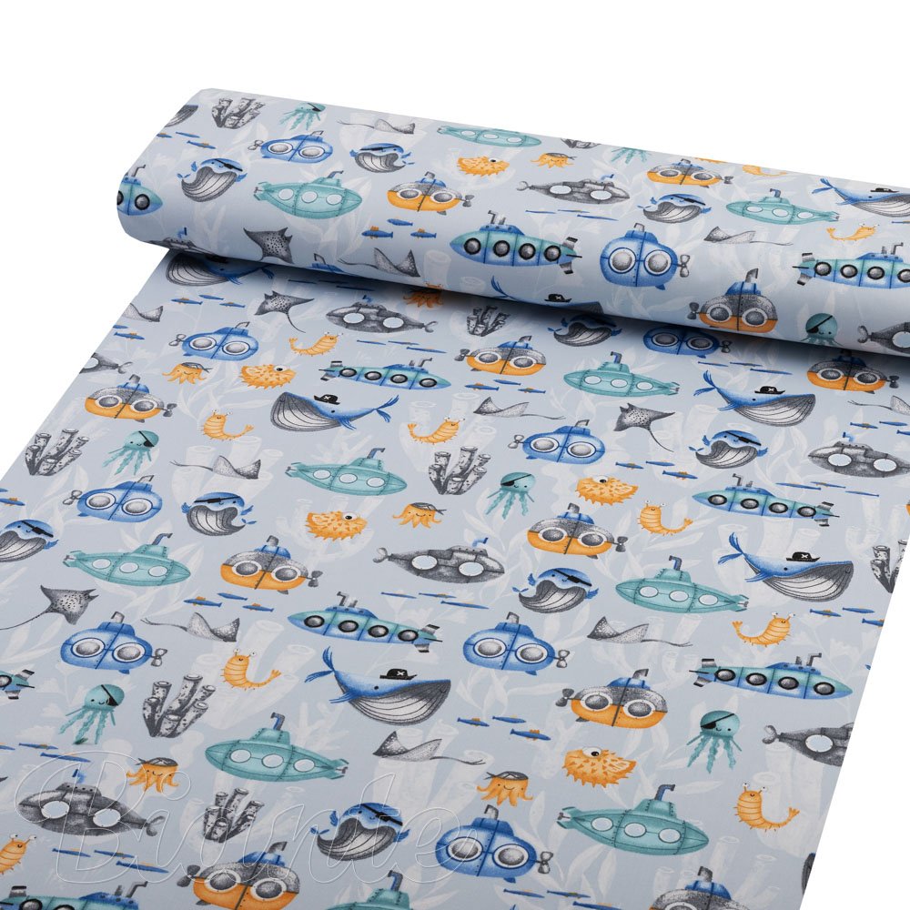 Dětská bavlněná látka/plátno Sandra SA-673 Podmořský svět modrý - šířka 160 cm - detail 1 - Biante.cz