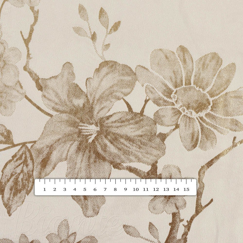 Sametová látka Isabela Flower IBL-023 Zlaté květy na krémovém - šířka 295 cm - detail 6 - Biante.cz
