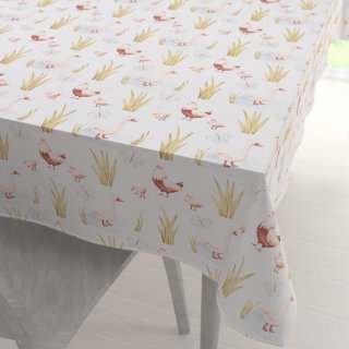 Dětský bavlněný obdélníkový ubrus Sandra SA-752 Slepičky a husy na bílém - Biante.cz