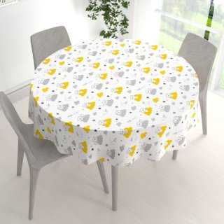 Dětský bavlněný kulatý ubrus Sandra SA-725 Medvídci na žluto-šedých mráčcích na bílém - detail 1 - Biante.cz