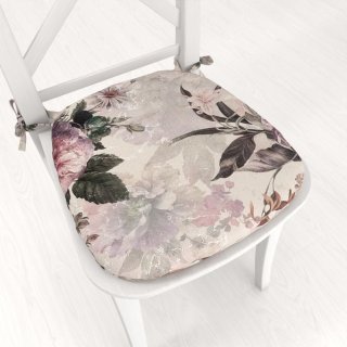 Oblý podsedák Parma PM-112 Fialové kvety na smotanovom - 39x37x3 cm - Biante.sk