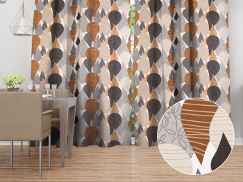 Bavlněný závěs Sandra SA-507 Hnědo-šedé kapky s ornamenty - Biante.cz