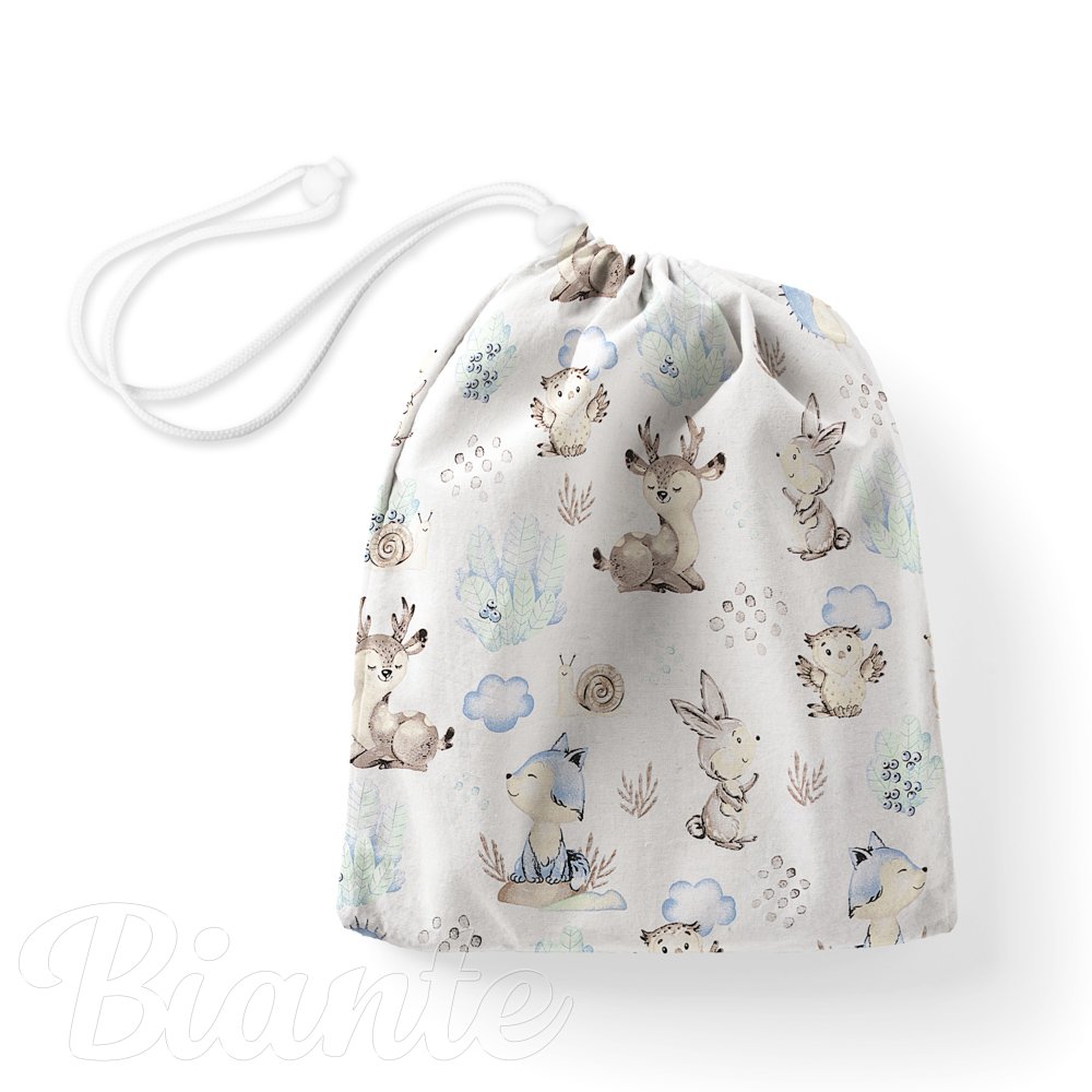 Bavlněný pytlík/sáček na přezůvky Sandra SA-478 Lesní zvířátka v borůvčí na bílém - Biante.cz