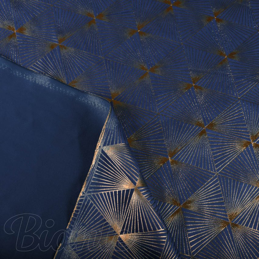 Sametová látka Isabela IBL-011 Rose Gold trojúhelníky na královsky modrém - šířka 280 cm - detail 6 - Biante.cz