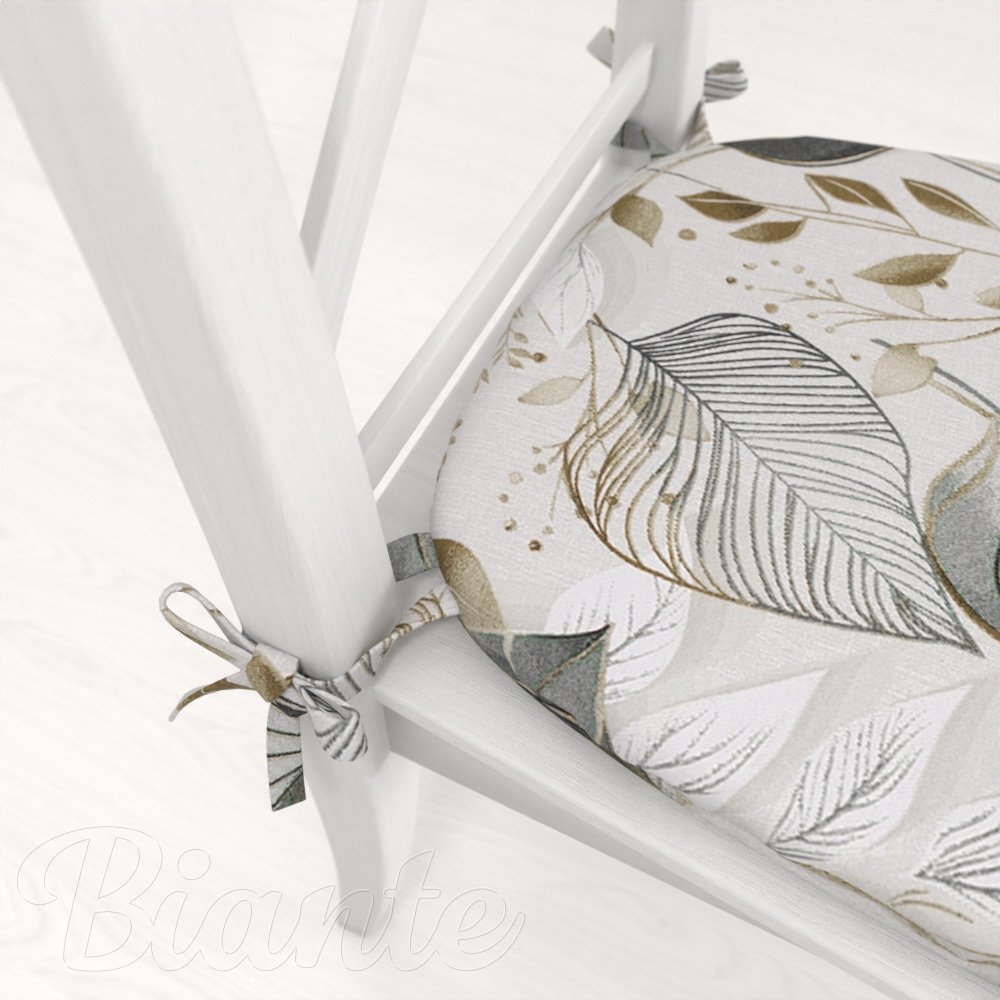 Oblý podsedák Leona LN-173 Sivé listy na režnom - 39x37x3 cm - detail 1 - Biante.sk