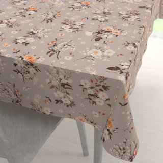 Bavlněný obdélníkový ubrus Sandra SA-739 Růže a konvalinky na béžovošedém - Biante.cz