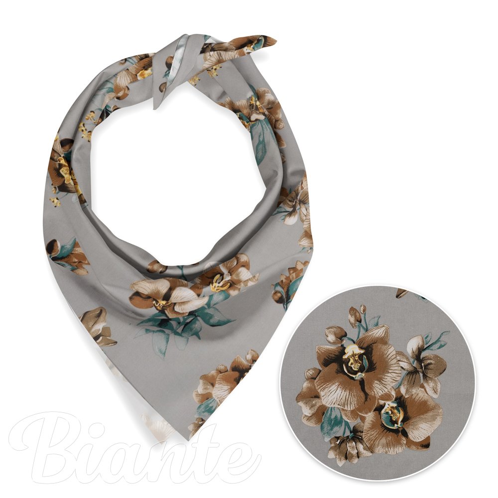 Bavlněný šátek Sandra SA-622 Hnědé orchideje na šedém - Biante.cz