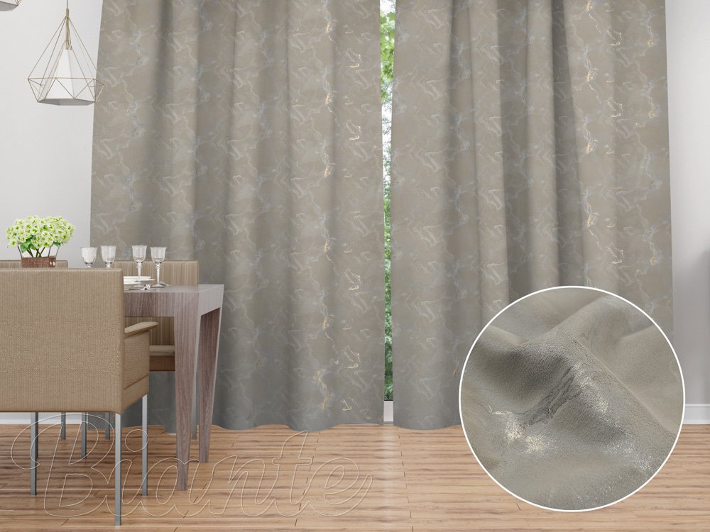 Sametový závěs Isabela IBL-019 Zlatý/kouřový mramor na šedobéžovém - šířka 135 cm - Biante.cz