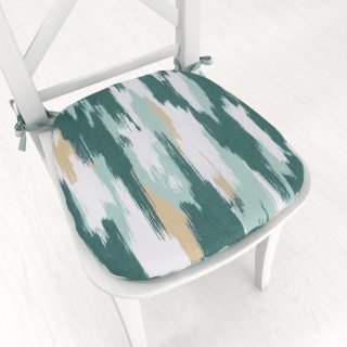 Zamatový oblý podsedák Tamara TMR-025 Zeleno-béžovo-biele žíhané pásy - 39x37x3 cm - Biante.sk