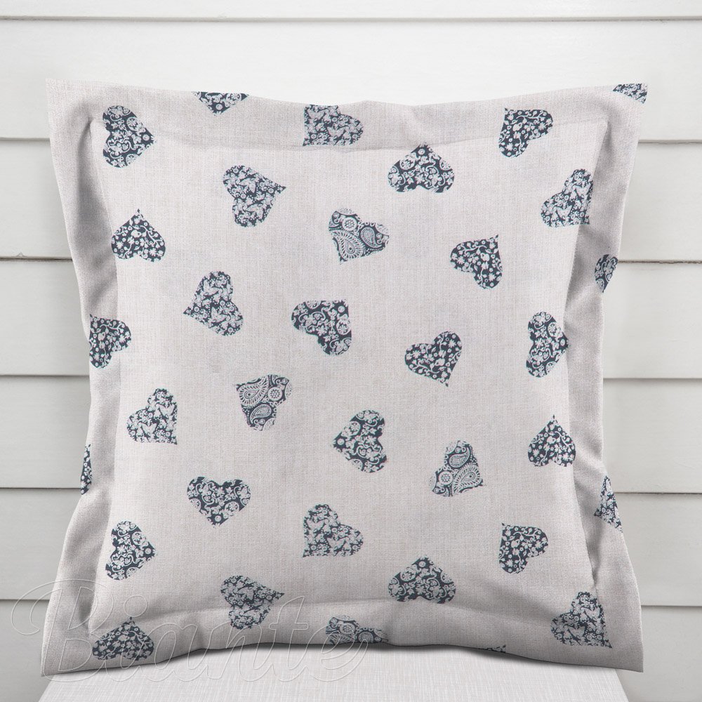 Dekorační povlak na polštář s lemem Leona LN-135 Černá srdíčka na režném - Biante.cz