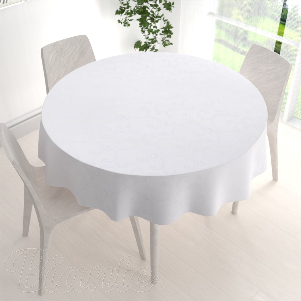Teflonový kulatý ubrus TF-100 Bílé ornamenty s lístky - detail 1 - Biante.cz