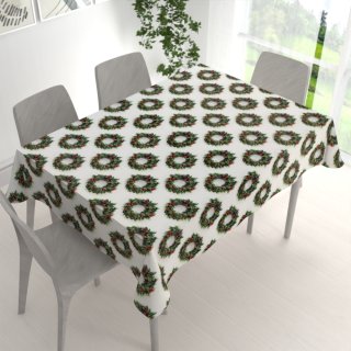 Saténový obdĺžnikový obrus LUP-508 Vianočné venčeky na bielom - detail 1 - Biante.sk