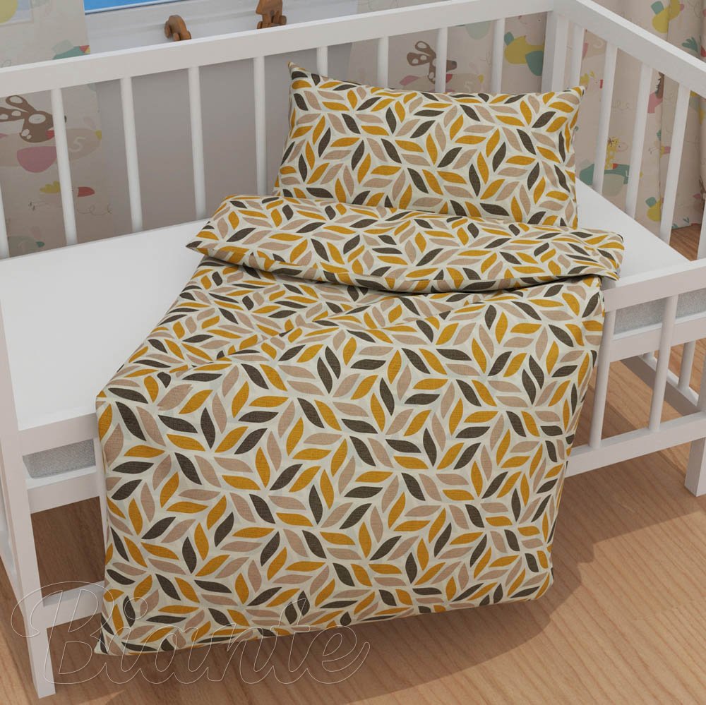 Dětské bavlněné povlečení do postýlky Sandra SA-423 Zlato-hnědé listy na krémovém - detail 1 - Biante.cz
