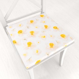 Teflonový čtvercový podsedák TF-137 Narcisky na bílém - 38x38x3 cm - Biante.cz