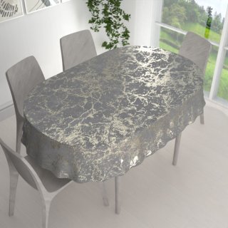 Velký sametový oválný ubrus Isabela IBL-015 Zlatý mramor na světle šedém - detail 1 - Biante.cz