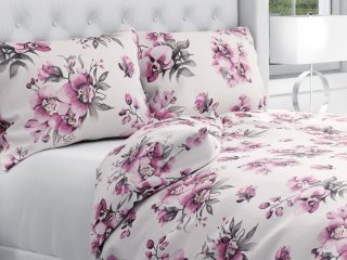 Bavlnené posteľné obliečky Sandra SA-623 Lila orchidey na bielom - Biante.sk Bavlnené posteľné obliečky Sandra SA-623 Lila orchidey na bielom - Biante.sk