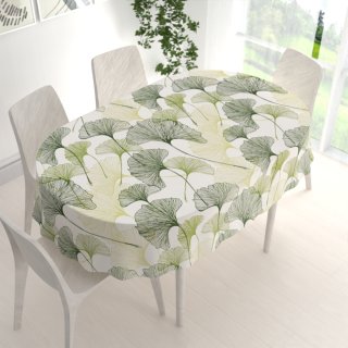 Bavlněný oválný ubrus Sandra SA-576 Zelené Ginkgo listy na bílém - detail 1 - Biante.cz Bavlněný oválný ubrus Sandra SA-576 Zelené Ginkgo listy na bílém - detail 1 - Biante.cz
