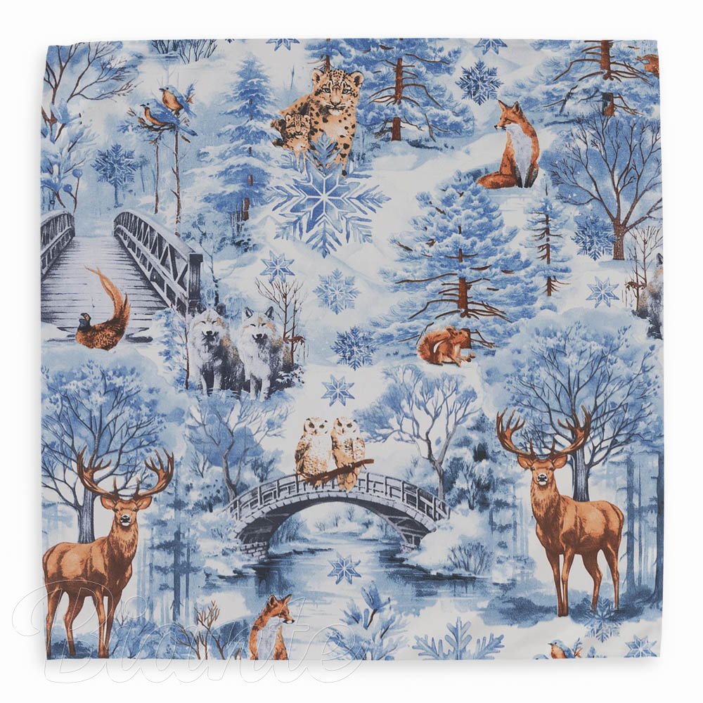 Dětský bavlněný šátek Sandra SA-674 Lesní zvířata v zimním lese na modrém - detail 2 - Biante.cz