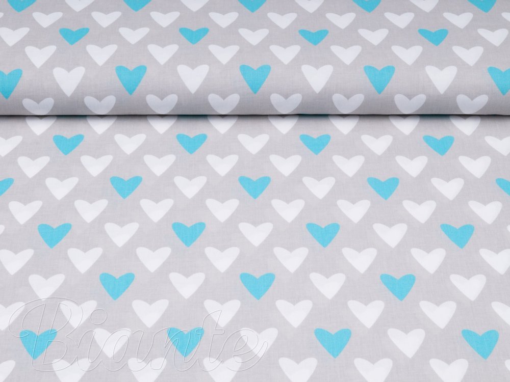 Dětská bavlněná látka/plátno Sandra SA-017 Tyrkysové srdce na šedém - šířka 160 cm - detail 6 - Biante.cz