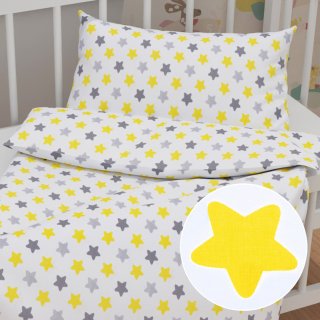 Detské bavlnené posteľné obliečky do postieľky Sandra SA-203 Žlto-sivé hviezdy - Biante.sk Detské bavlnené posteľné obliečky do postieľky Sandra SA-203 Žlto-sivé hviezdy - Biante.sk
