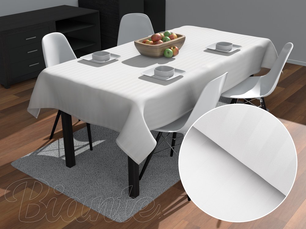 Damaškový obdélníkový ubrus Atlas Gradl DM-011 Bílý - proužky 2 cm - Biante.cz