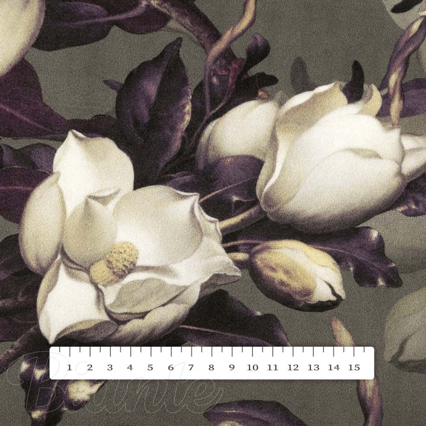 Sametová látka Tamara TMR-034 Květy gardénie na hnědošedém - šířka 140 cm - detail 4 - Biante.cz