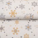 PVC obrus Zlato-sivé vianočné vločky a hviezdy na bielom PV-226 - metráž š. 140 cm - detail 2 - Biante.sk