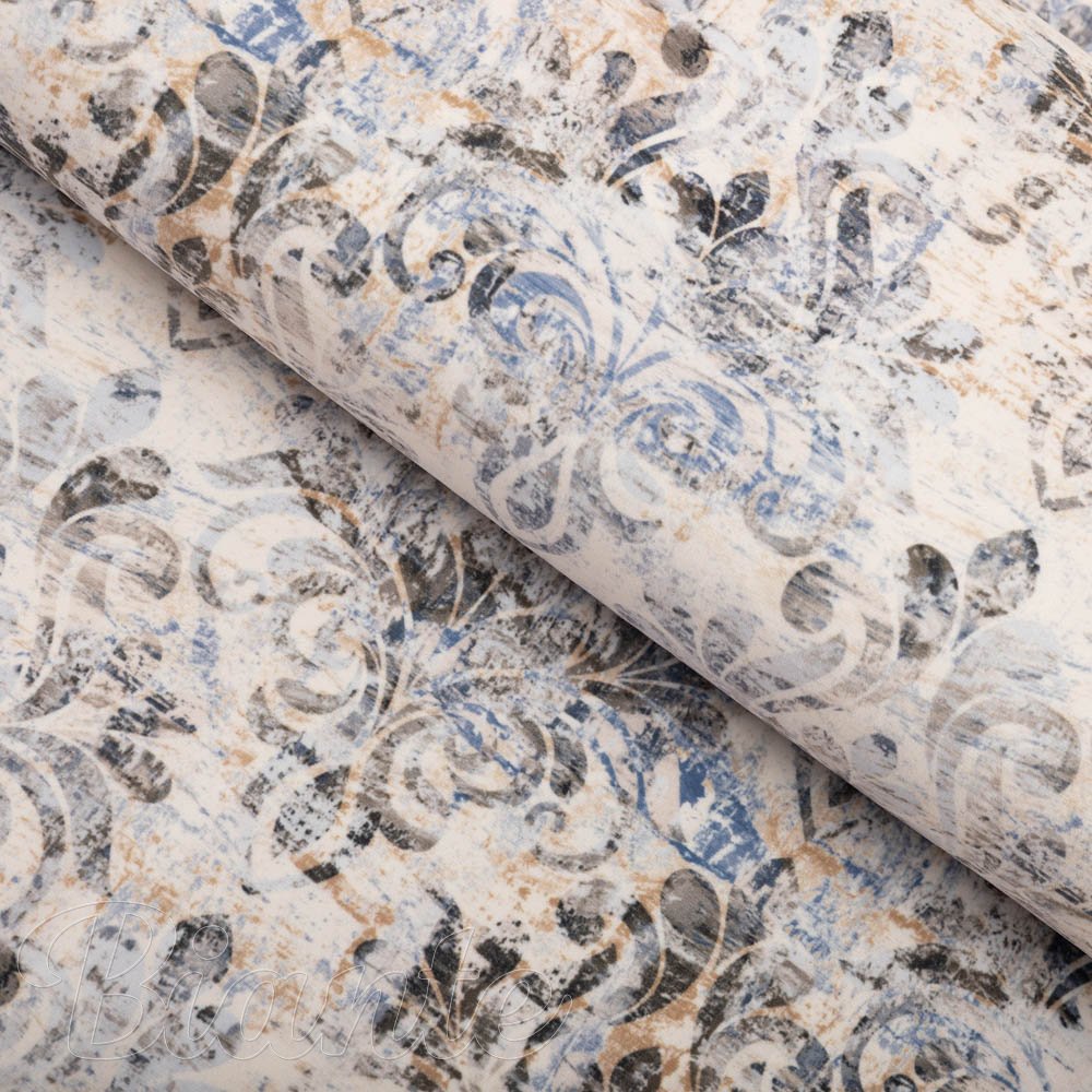 Sametová látka Tamara TMR-057 Modro-zelený zámecký vzor na krémovém - šířka 150 cm - Biante.cz