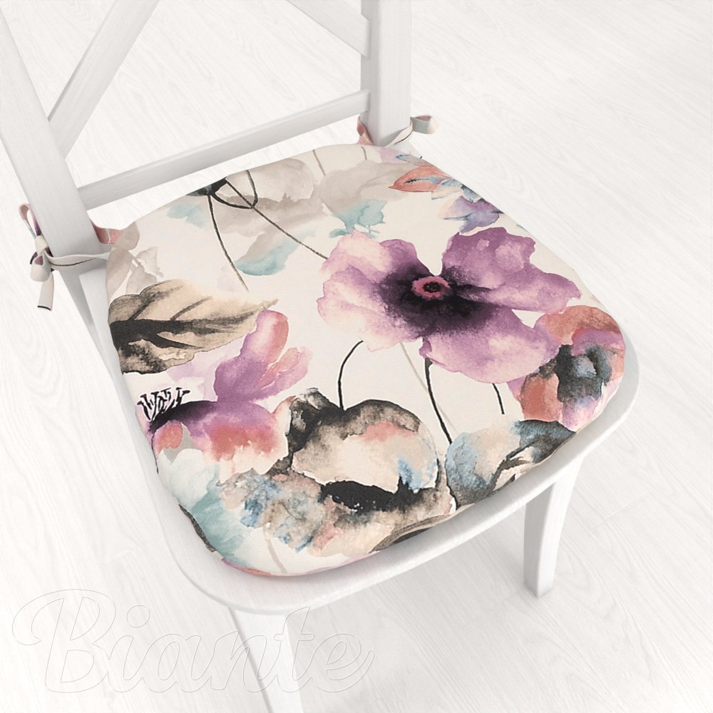 Sametový oblý podsedák Tamara TMR-050 Abstraktní fialové květiny na smetanovém - 39x37x3 cm - Biante.cz