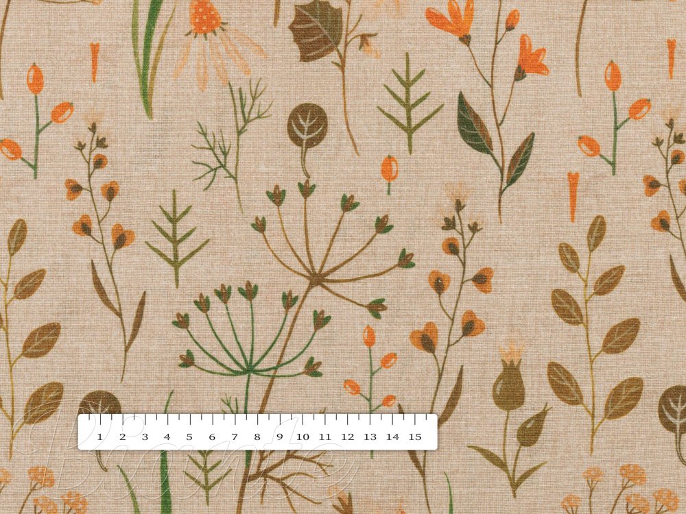 Dekorační látka PML-070 Podzimní rostliny na světle hnědém - šířka 150 cm - detail 5 - Biante.cz