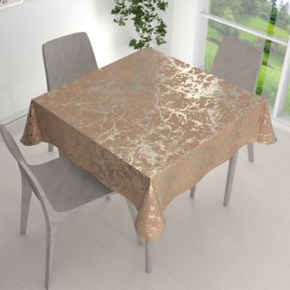 Velký sametový čtvercový ubrus Isabela IBL-016 Zlatý mramor na pudrově béžovém - detail 1 - Biante.cz