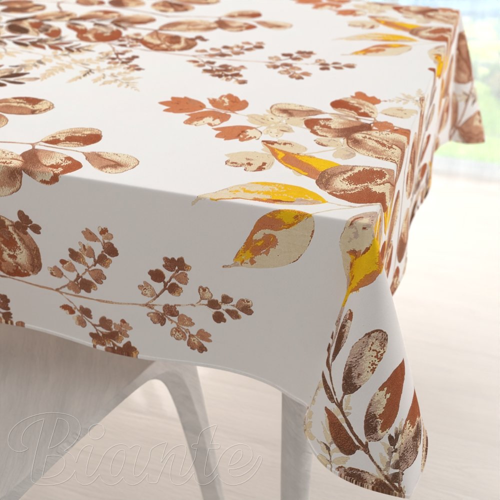 Bavlněný čtvercový ubrus Sandra SA-530 Hnědý eukalyptus na bílém - Biante.cz