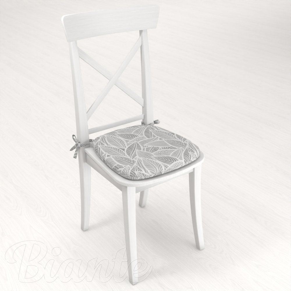 Oblý podsedák Leona LN-169 Biele listy na sivom - 39x37x3 cm - detail 2 - Biante.sk