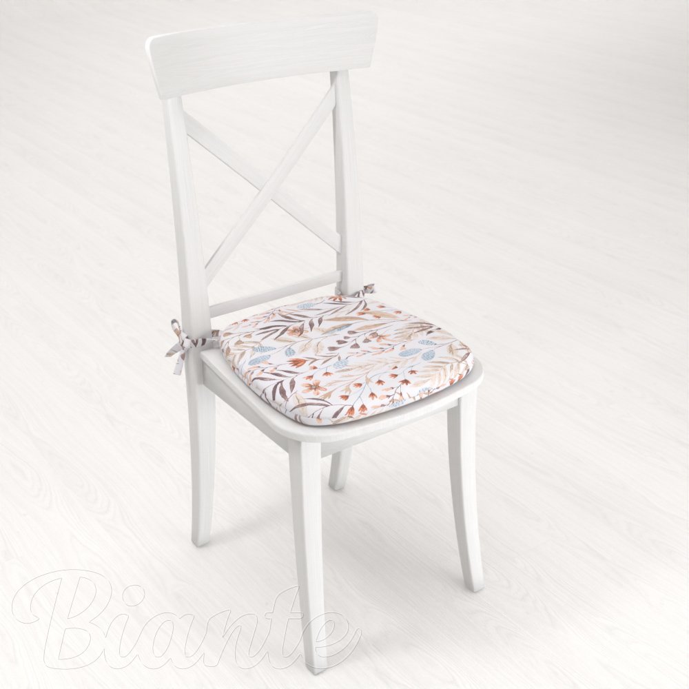 Oblý podsedák Leona LN-163 Podzimní větvičky na bílém - 39x37x3 cm - detail 2 - Biante.cz