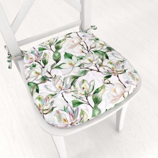 Teflonový oblý podsedák TF-117 Květy magnolie na bílém - 39x37x3 cm - Biante.cz