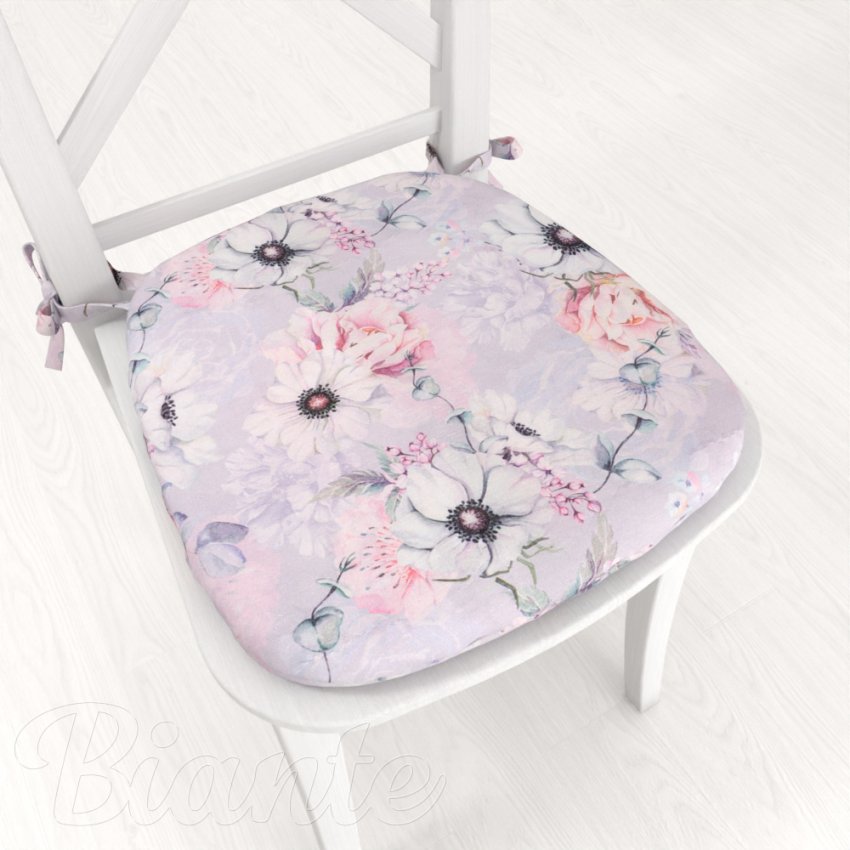 Oblý podsedák PML-068 Ružové kvety na sivofialovom - 39x37x3 cm - Biante.sk
