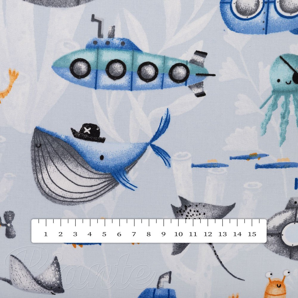 Dětská bavlněná látka/plátno Sandra SA-673 Podmořský svět modrý - šířka 160 cm - detail 3 - Biante.cz